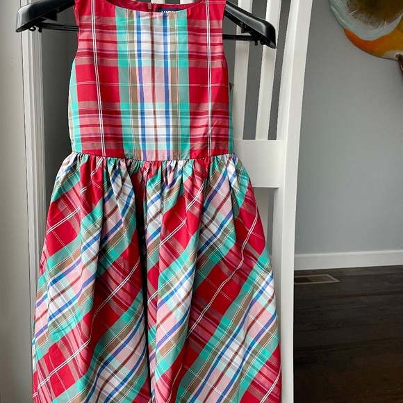 Lands End Girls Red Tartan Taffeta Holiday Dress - Picture 1 of 6